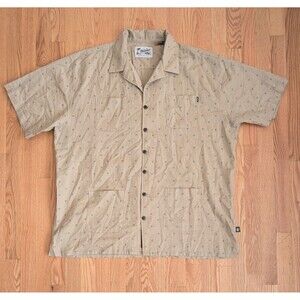 Howler Brother Guayabera Shirt Men’s 2XL Pockets All Over Print Tan